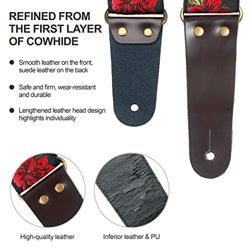 Sangle de Guitare – Courroies de Guitare en Coton avec extrémités en cuir pleine fleur pour Basse, Guitare électrique et… - Les Beatles, Paul McCartney, John Lennon, RIngo Starr, George Harrison Sangle de Guitare - Courroies de Guitare en Coton avec extrémités en cuir pleine fleur pour Basse, Guitare électrique et… – Image 3