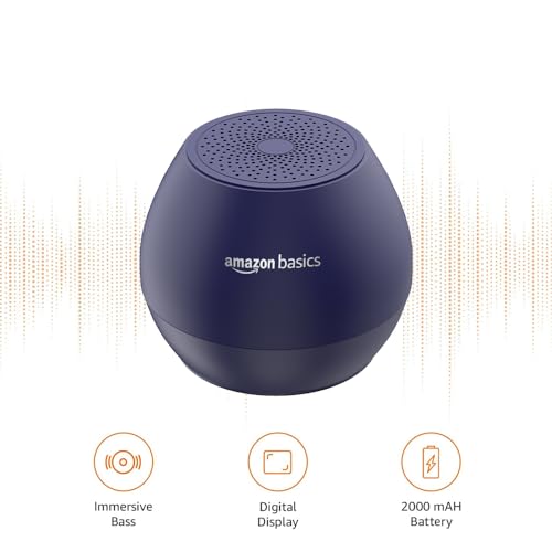 Image of Amazon Basics 5W Mini-Bluetooth Speaker with Upto 30Hrs Playtime, TWS Function, Powerful Bass, Immersive Sound, 40mm Driver BT 5.0, MicroSD Card Slot, USB Support, and IPX5 Water Resistance (Blue)