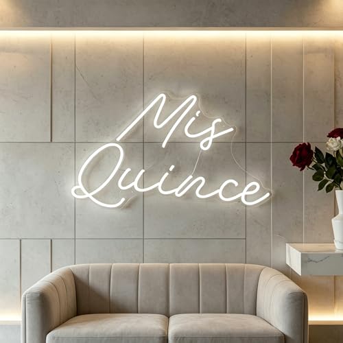 Image of Mis Quince Neon Sign L16xH10.3inches 15th Birthday Party Decor, Customizable Quinceanera Neon Light with USB Power, White LED Wall Art for Living room, Bedroom, Unique Gift for Girls