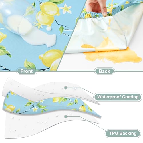 Image of misaya Picnic Table Cover with Bench Cover, Waterproof Elastic Fitted Tablecloth for 6 Foot Tables, Rectangle Washable Polyester Fabric Tablecloths for Picnic, Camping, Outdoor (Lemon, 30 inch x 72 inch)