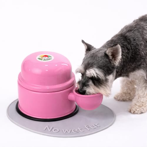 vidamansa Pet Water Dispenser for Dogs and Cats, 23.7 oz – Gravity-Fed Aluminum Water Bowl, Prevents Wet Fur, Provides Continuous Fresh Water, Electrostatic Coated Finish, (Pink)