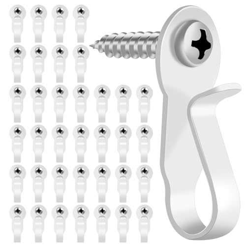 HiGift 36 Pack Light Hanger Hooks, White Stainless Steel Screw in Hook for Hanging Outdoor Lights...