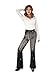 Nawgut Sequin Flare Pants Sparkly Glitter Bell Bottom High Waisted Hollow Trousers Party Clubwear for Women-XX-Large Black