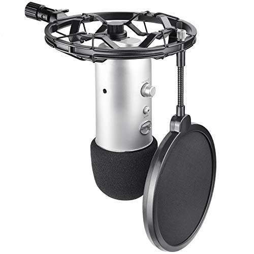 Shock Mount with Pop Filter for Blue Yeti/Yeti Pro Microphone, Upgraded Version Shockmount With Blue Yeti Foam Windscreen Reduces Vibration Noise Matching Mic Stand Boom Arm by SUNMON