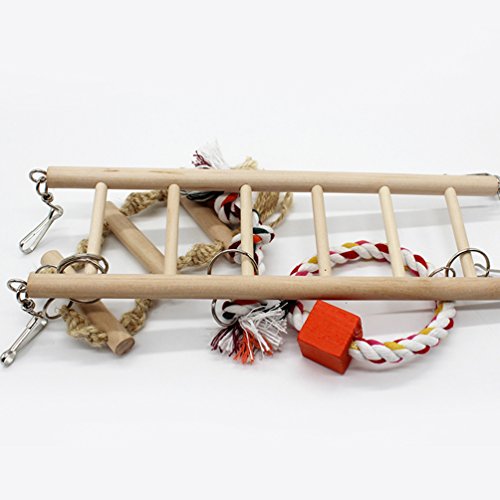 Bird Toys Set Wood Climbing Ladder Bridge Swing 4-Pieces for Parrot Parakeet Cockatiel Conure Cockatoo African Grey Macaw Eclectus Amazon Budgie Lovebird Finch Canary Cage Stand Perch