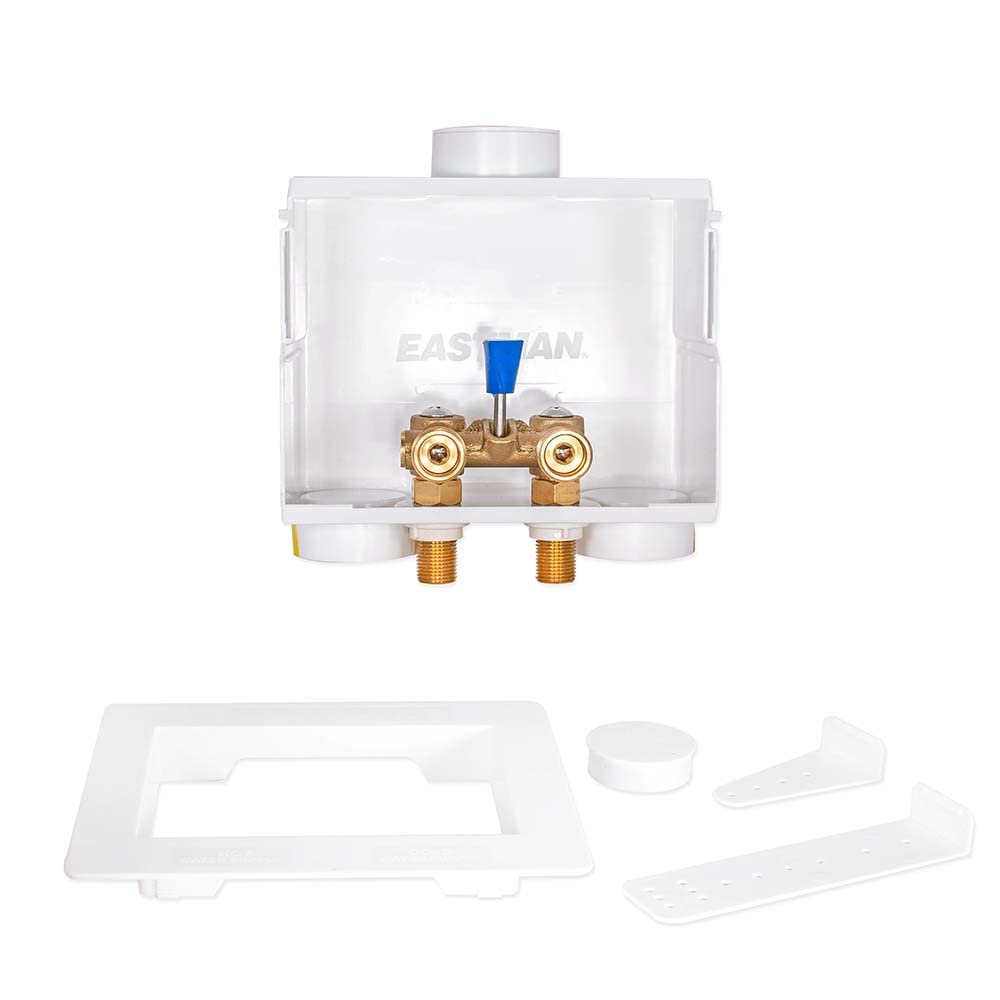 Eastman 60267, caja de salida de lavadora de doble drenaje de una sola palanca, color blanco, sudor de 1/2 pulgada x 3/4 pulgadas MHT