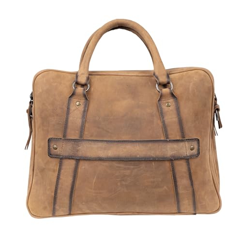 STS Ranchwear Foreman Full-Grain Briefcase Double Zip Closure with Pull Removable Leather Strap, STS-34313, Veg-Tan2