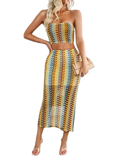 EHSUYAB Sexy 2 Piece Sets for Women Summer,Sheer Tube Crop