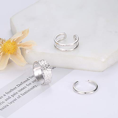 Funrun Jewelry 3 Pcs Sterling Silver Toe Rings For Women Minimalistic Open Adjustable Rings Foot Jewelry Set(Silver) #TOP4