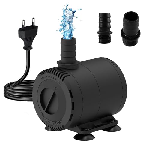 Editbar Aquarium Wasserpumpe 15W 1000L/h – Ultra Leise Tauchpumpe Filterpumpe mit 1,6m Kabel und 2 Düsen, Einstellbarem Durchfluss & 1,2m Förderhöhe, Für Aquarien, Teiche, Brunnen & Hydrokulturen