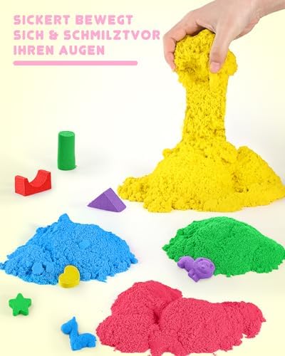 AtMini Wonder Sand Rainbow Mix Set - 5 kg Play Sand with 6 Colours, Kneading Sand for Children Sandbox with Lid for Children 3 4 5 6 7+ Years Old (Pink)
