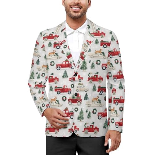 Christmas Vehicles Tree Mens Suit Jacket Lapel Blazers V Neck Button Business Coat Tuxedo for Wedding Party