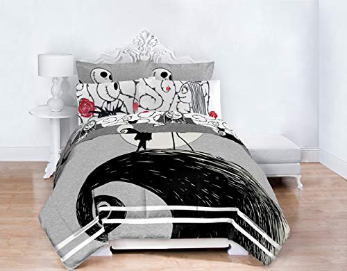 Image of Disney Nightmare Before Christmas Full Comforter Set 7 Piece, Gray | Jack Skellington Sally, Bed in a Bag, Comforter Sheets Shams Pillowcases, Official Product, Machine Washable, Kids Gift