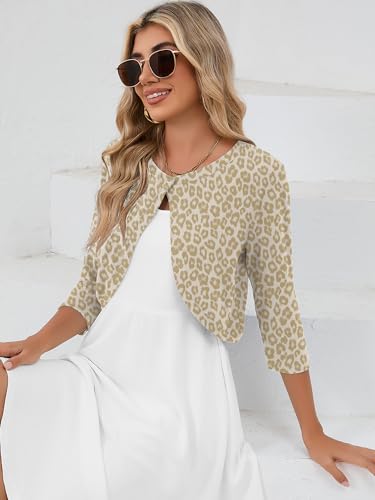 Image of Heymoments Women's 3 /4 Sleeve Casual Shrugs Lightweight Open Front Cropped Cardigan for Dresses