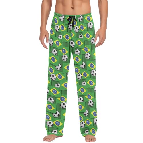 Brazil Flag Soccer Balls Mens Pajama Pants Lounge Bottoms Soft Sleep Pants M