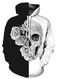 AviviRuth Unisex Harajuku Realistic Galaxy 3D Print Pullover Hoodies Sweatshirts,Skull White Rose,L/