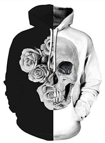 Aviviruth Unisex Harajuku Realistic Galaxy 3D Print Pullover Hoodies Sweatshirts,Skull White Rose,L/Xl #TOP3