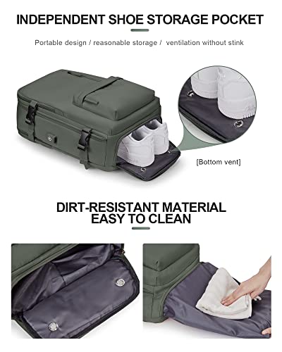 Vecave Travel Backpack For Women,Airline Flight Approved Waterproof 14 Inch Laptop Backpack，Carry On Backpack With Shoe Compartment Casual Backpacks Darkgreen #TOP4