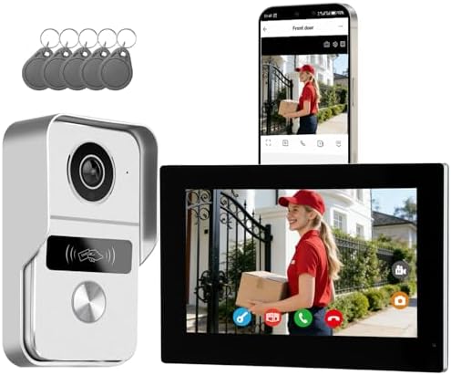 Honmidatek Video Türklingel mit Kamera, 2-Draht, Türsprechanlage mit 7" Farb-Touchscreen, Entsperren und Zwei-Wege-Audio, Gegensprechanlage mit Türöffner, Personenerkennung