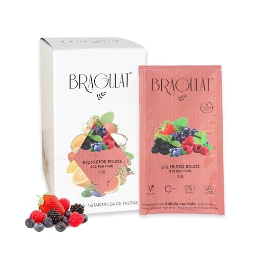 BRAGULAT | Bebida de Frutas con B12 y Frutos Rojos | Bebidas y Refrescos Instantáneas en Polvo | Saborizantes Sin Azucar, Vitamina C y B12 | Agua con Sabor a Frutas (15 Sobres, B12 y Frutos Rojos)