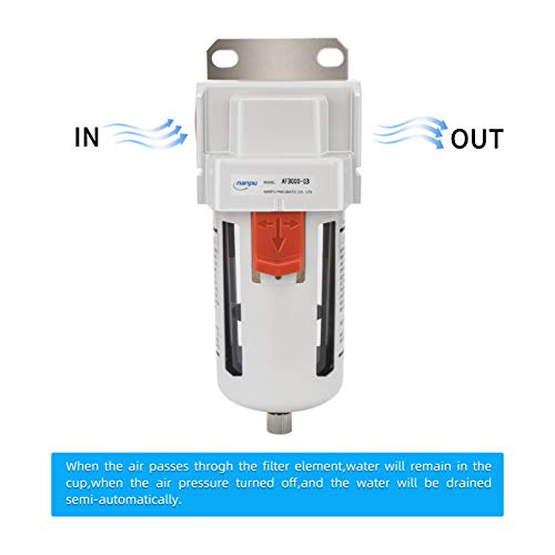 Nanpu 3/8" Npt Compressed Air Line Filter, 5 Micron Brass Element, Bracket, Poly Bowl, 145 Psi #TOP3