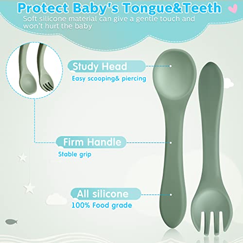 10 Pieces Baby Led Weaning Spoons And Forks Set Infant Silicone Spoon First Self Feed Baby Training Utensils For Toddler First Stage Feeding Supplies For Kids Over 6 Months, 5 Pairs (Classic Colors) #TOP3