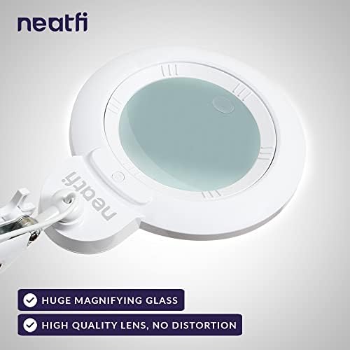 Neatfi XL Bifocals 1,600 Lumens Super LED Magnifier Lamp with Clamp, UK Plug, Large 18CM Acrylic Lens, 5 Diopter with 20 Diopter, Hands Free, Dimmable, 16W, 84 PCS SMD LED (White)