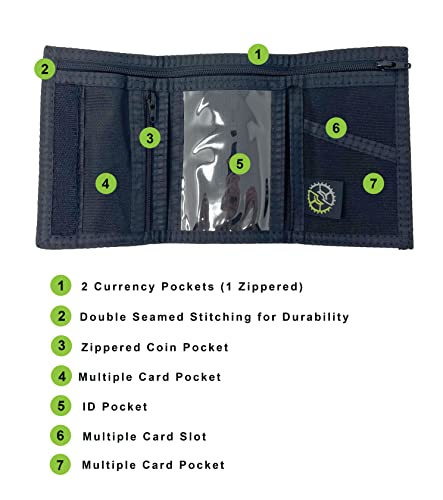 Sprocket Men's Ballistic Nylon Trifold Wallet w/Zippered Pockets and ID Window - Black3