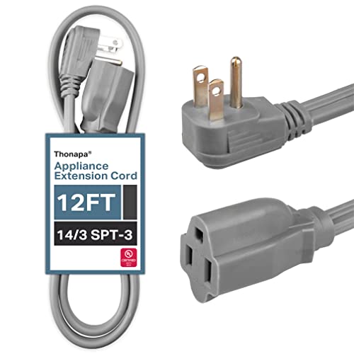 Thonapa 12 Foot Appliance Cord Gray - Heavy Duty 14 Gauge 3 Prong Spt-3 Cable For Large Appliances, Refrigerator, Air Conditioners #TOP23
