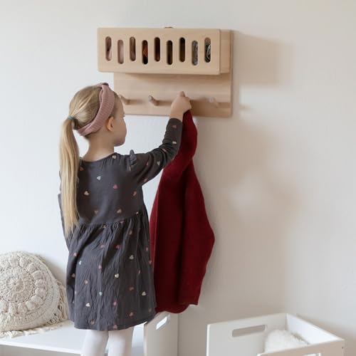 Ehrenkind® Kindergarderobe | Aus robusten Holz | Garderobe Kinder | Klein Weiß mit Sichtfenster | geeignet als Wandregal Kinderzimmer | Kleiderhaken Wand | Kinder Kleiderhaken