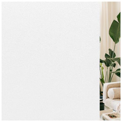 LUTE Window Privacy Film, Frosted Glass Window Film, Static Cling Heat Control Frosting Glass Sticker Removable, Non-Adhesive Opaque Covering for Bathroom Home Office Door (White, 35.4" x 157.4")