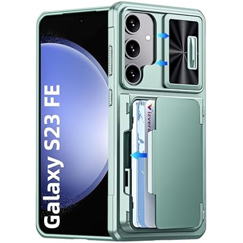 Vizvera for Samsung Galaxy S23 FE Case Wallet, RFID Cards Holder (4 Cards) & Camera Cover & Kickstand for Women Men, Full Body Shockproof Silicone Case for S23 FE 6.4"-Mint Green Cover