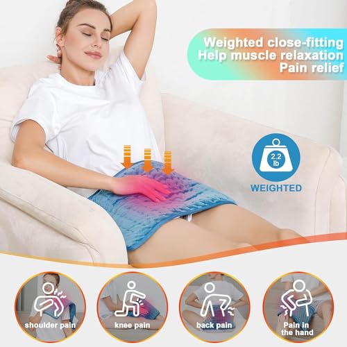 Image of Deepsoon Heating Pad,Electric Heating Pads for Back,Neck,Moist Heating Pad for Abdomen Shoulder Knee Legs,Dry /Moist Heat&Auto Shut Off,Mother's Day Birthday for Men and Women,Weighted Blue,24x12 Inch