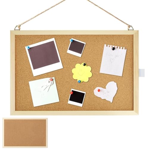 JIUSEGE 40 × 30 cm Cork Bulletin Board with Oak Wood Frame – Wall-Mounted Notice Pin Board for Home, Office & School Use