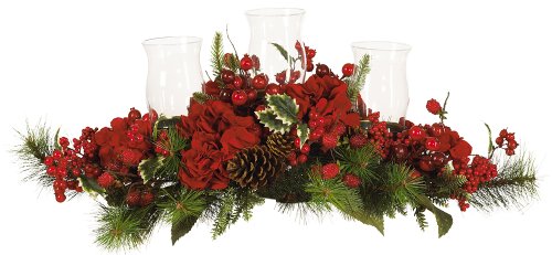 Nearly Natural 4659 Hydrangea Holiday Candleabrum, Red Green