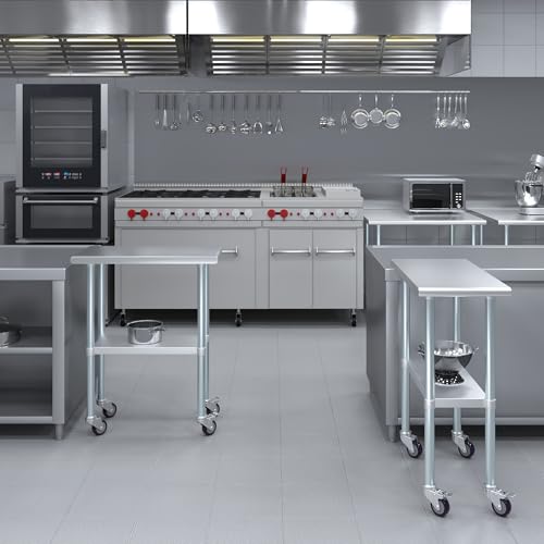 Image of AmGood 15 inch Long x 30 inch Deep Stainless Steel Table with Casters
