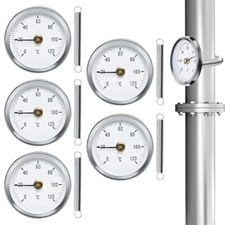 5 Pezzi Termometro da Contatto per Tubi di Riscaldamento, Termometro per Tubi, Indicatore di Temperatura con Molla a Clip, con Molla Attaccabile 63mm, Termometro a Lancetta per Tubi Acqua Calda 0-120℃
