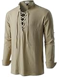 ZEROYAA Men's Medieval Vintage Long Sleeve Lace Up Shirt Renaissance Costume for Halloween Viking Pirate Cosplay ZHCL60-Beige Medium
