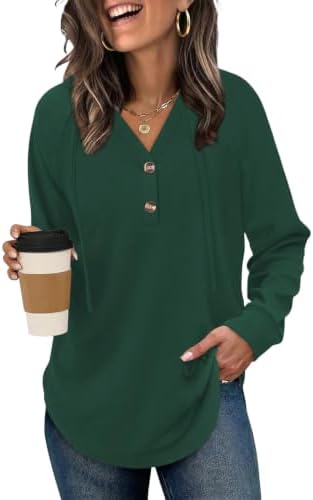 Cuptacc Hoodie Damen Henley Pullover Herbst V Ausschnitt Mit Kordelzug | Sweatshirt,Henley Ausschnitt,Mit Knöpfen,Drawstring,Gebogener Saum,Lässig