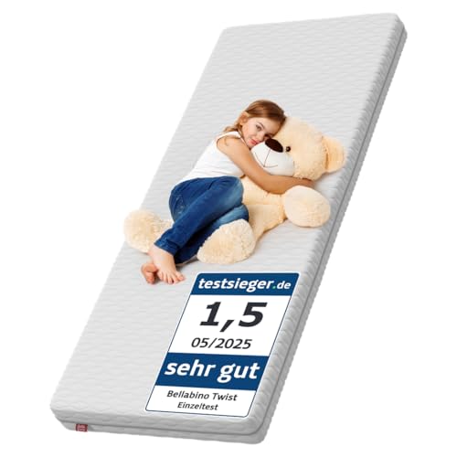Bellabino Twist Kindermatratze 90x190 cm – Matratze Kinderbett Härtegrad H2 – Hochwertige Kaltschaummatratze – Jugendmatratze 11 cm hoch – mit waschbarem Bezug, allergikerfreundlich