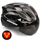 Shinmax Casco bicicleta, Casco para Bicicleta con gafas extraíbles y luz trasera LED, casco...