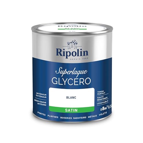RIPOLIN - Peinture Laque Glycéro Intérieure/Extérieure - Boiseries et Structures Métalliques - Résistance Accrue - Durabilité Remarquable - Blanc - Satin - 0,5L