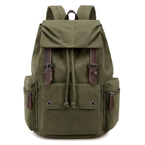 Retro Canvas & Leather Laptop Backpack, 15.6 Inch Durable Unisex Bag for Hiking, Work & Travel, Water Resistant Daypack