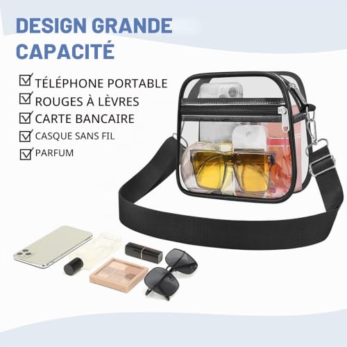 APMGONT Sac Transparent à Bandoulière Réglable Sacs Bandoulière Transparente PVC Sacoche Transparente pour Femme Élégant Sac à Main pour Concerts randonnée Événements Sportifs Course à Pied (Rose, S) – vue 6