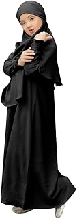 Abaya for Girls Muslim Long Sleeve Prayer Dress Ramadan Kaftan Abaya with Hijab Islamic Clothing Arabic Eid Robe