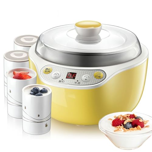 WUDLi Yogurtiera Automatica, Macchina Yogurtiera da 1000ML con Display LED e Timer, Fodera in Acciaio Inox 304 e 4 Tazze, Temperatura Regolabile 20W, per Yogurtiera Domestica, Formaggiera, Nattariera