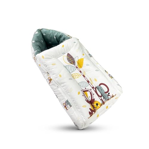 Image of 3 in 1 Baby Sleeping Bag & Carry Nest for Newborn, Portable Bamboo Cotton for 0-6 Months Infants, Holding Set, Soft & Lightweight (Jungle Tribe)