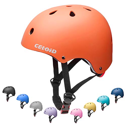 CELOID Kids Bike Helmet,Youth Skateboard Helmets for Ages 8-10-14 Years Boys Girls,Adjustable Multi-Sport Bicycle Skateboarding Football Roller Skating Scooter Rollerblade Balance Bike Helmet,Orange