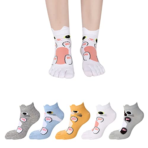 Benefeet Sox Meias femininas engraçadas com cinco dedos, meias de algodão separadas para corrida, at