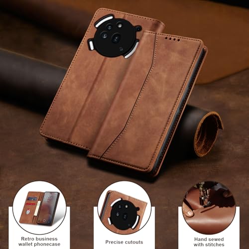 Image of Jasonyu Case for Nothing Phone (3a) Pro Leather Wallet Flip Cover with Card Holder,Kickstand, Magnetic Closure,TPU Shockproof Phone Case,Brown